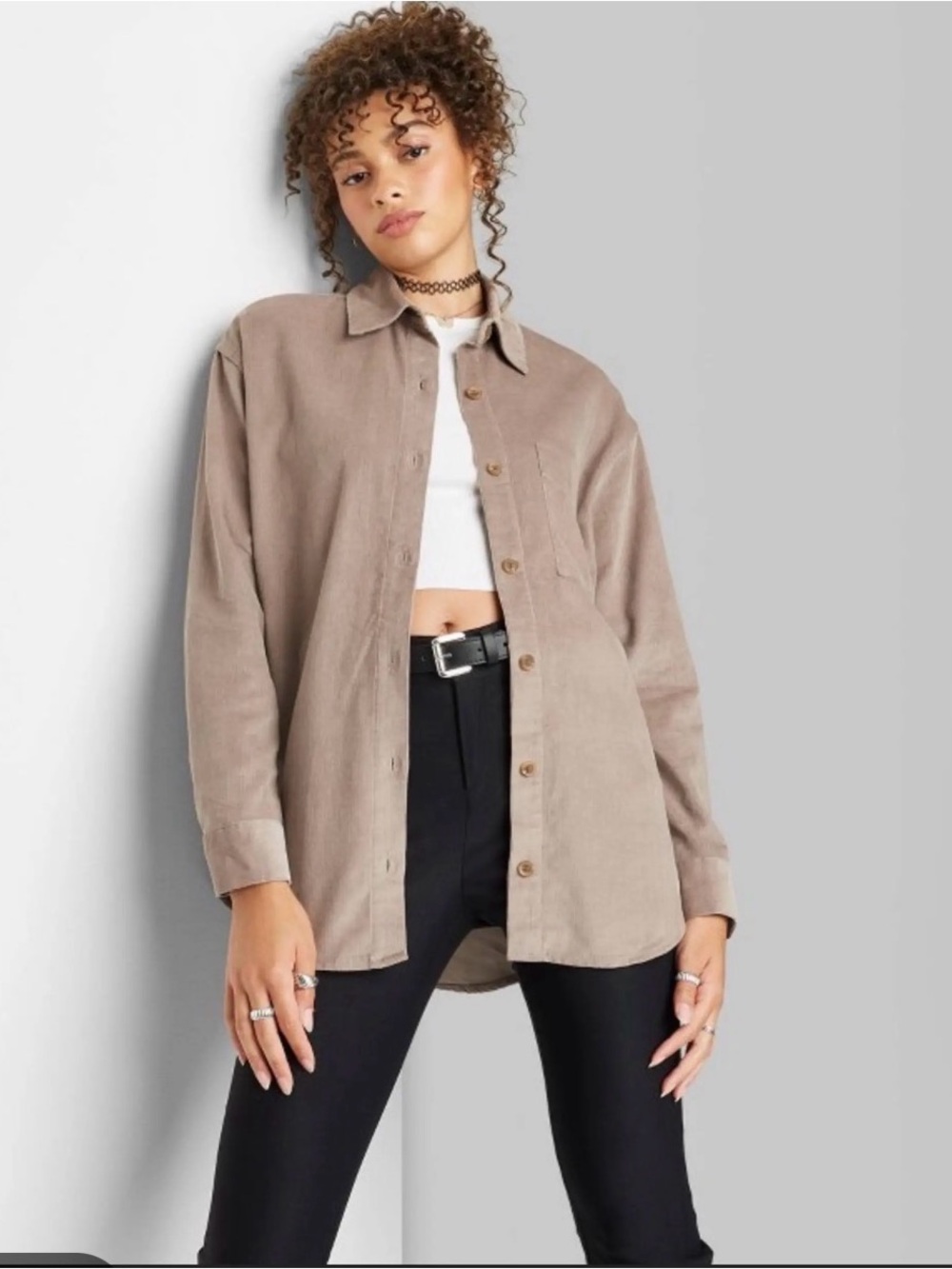 Wild Fable Light Taupe Corduroy Button-Down Shirt